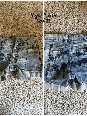 Vigos Youth Tie-Dye Denim Shorts in Light & Dark Blue